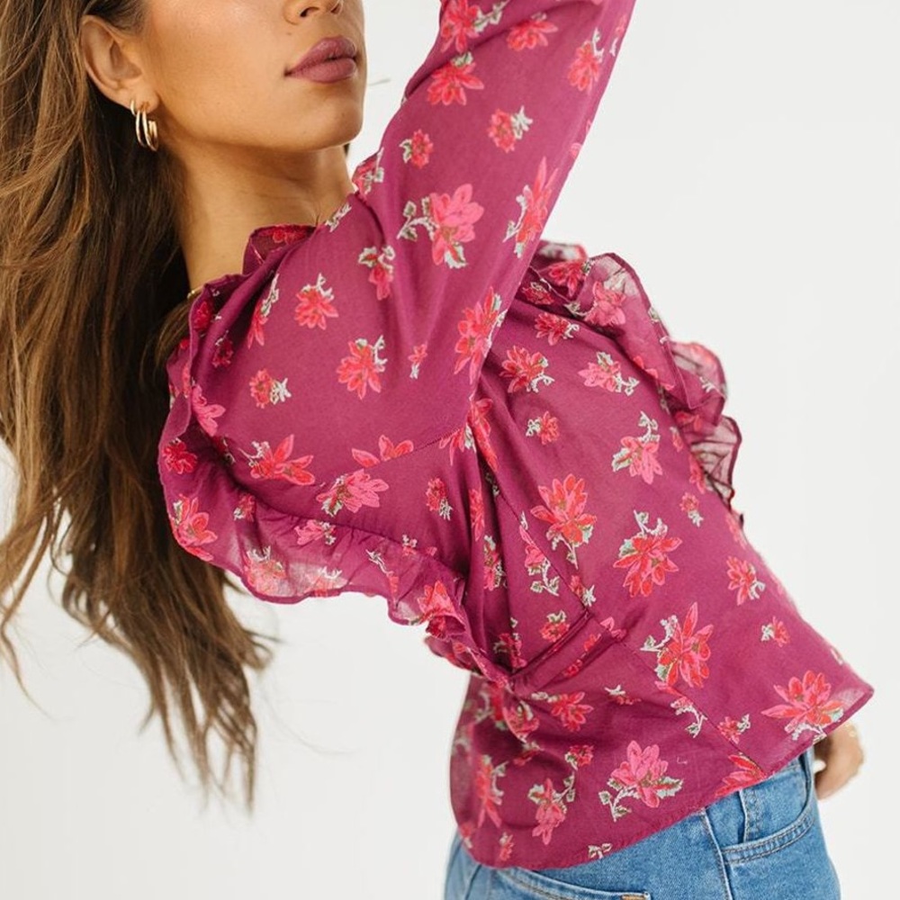 Free People NWT Amanda Ruffle Top Sultry Combo Wrap Blouse Size Small